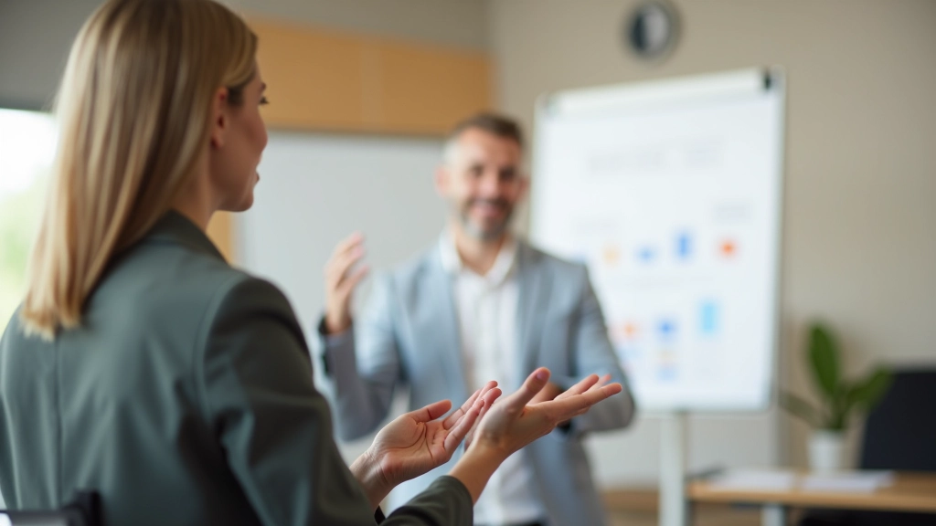 Een coach die persoonlijke ontwikkelingsconcepren uitlegt aan cursisten