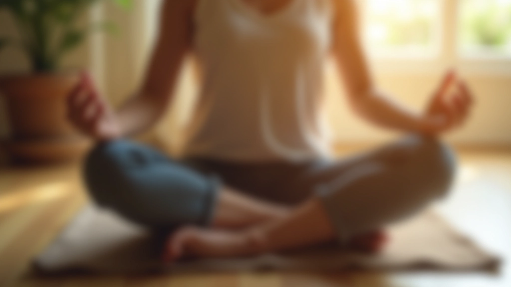 Handen in meditatiehouding op schoot, rustige morgenatmosfeer