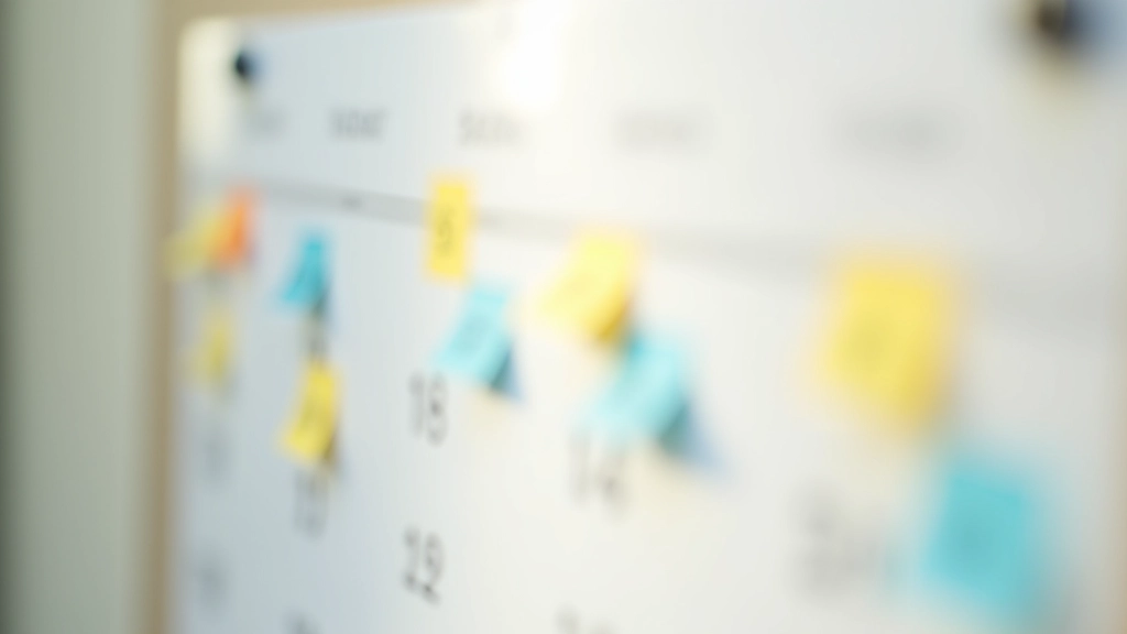 Kalender met markeerde data en gekleurde stickers voor doelstellingen en mijlpalen