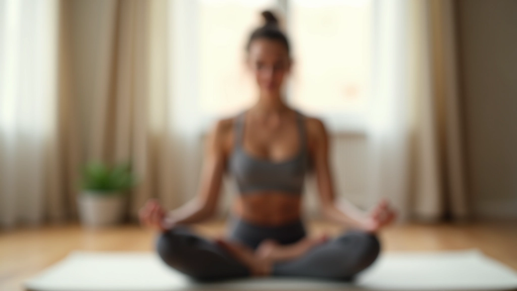 Persoon doet yoga op mat in rustige slaapkamer, zelfzorg moment